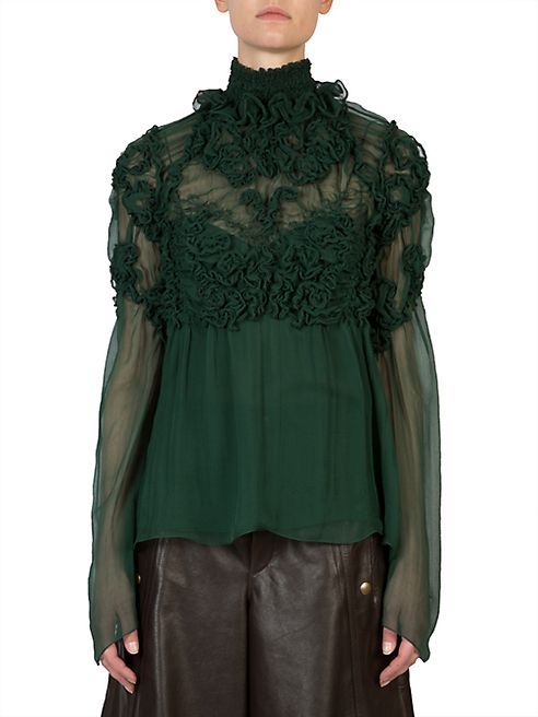 Chloé - Runway Floral Corsage Overlay Silk Top