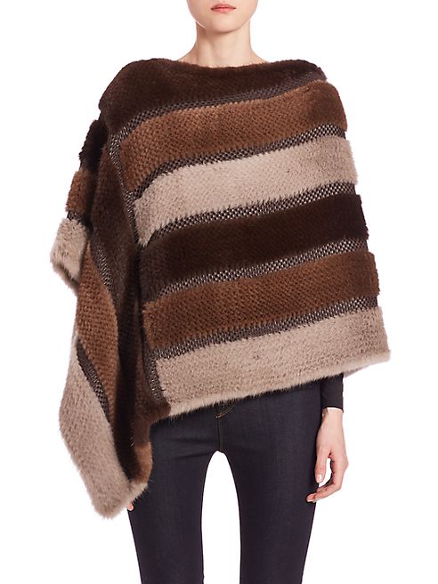 Trilogy - Striped Knit Mink Poncho