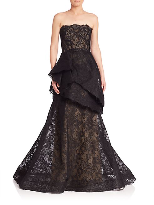 Monique Lhuillier - Strapless Tiered Peplum Gown