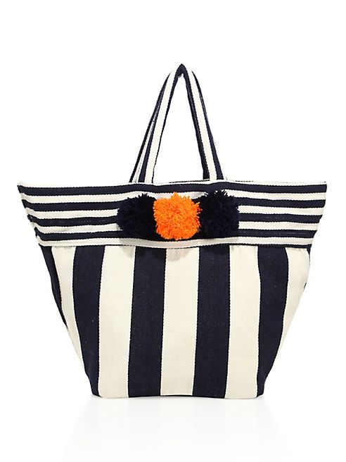 JADEtribe - Valerie Striped Beach Pom-Pom Tote