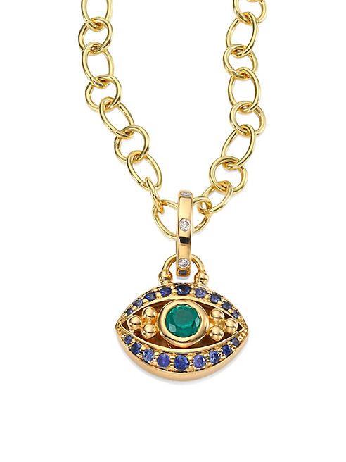 Temple St. Clair - Evil Eye Diamond, Emerald, Blue Sapphire & 18K Yellow Gold Pendant