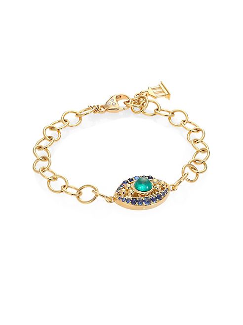 Temple St. Clair - Evil Eye Diamond, Emerald, Blue Sapphire & 18K Yellow Gold Bracelet