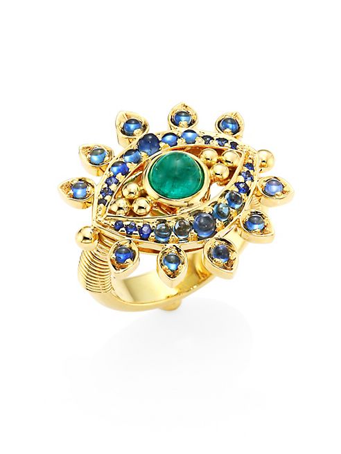 Temple St. Clair - Evil Eye Lash Diamond, Blue Sapphire, Emerald & 18K Yellow Gold Ring