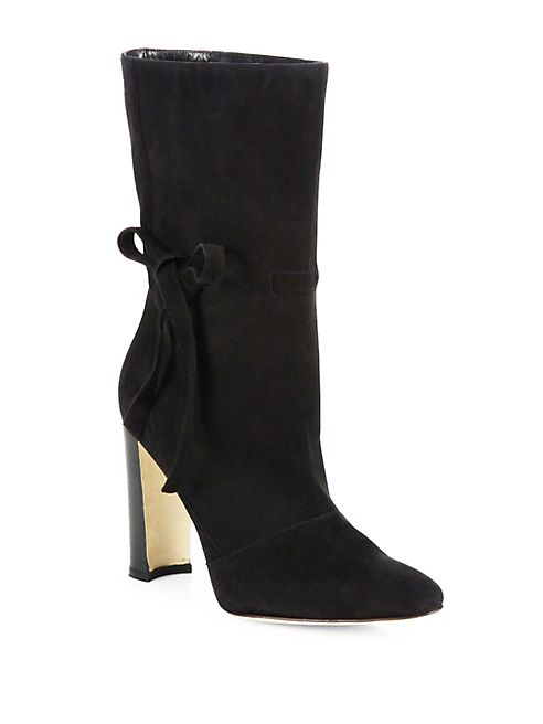 Manolo Blahnik - Suede Bow Block Heel Boots