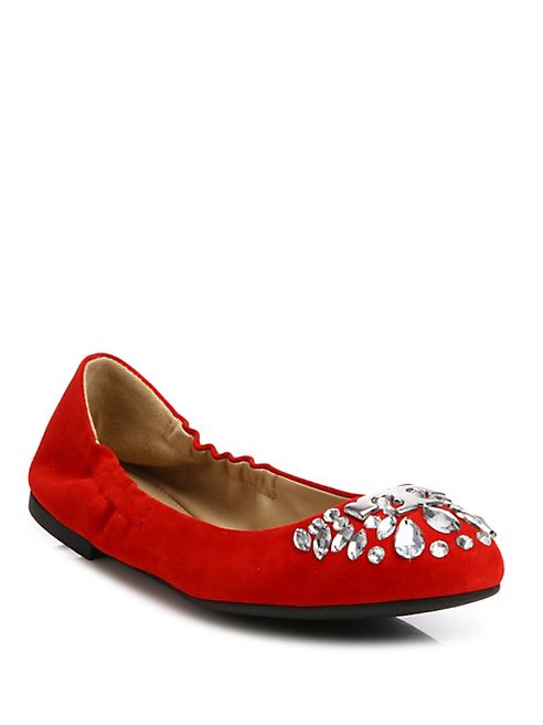 Tory Burch - Delphine Crystal & Suede Ballet Flats