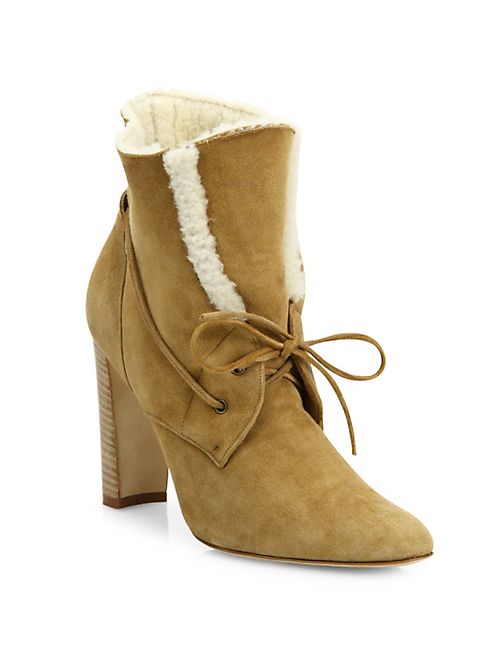 Manolo Blahnik - Ostrava Suede & Shearling Booties