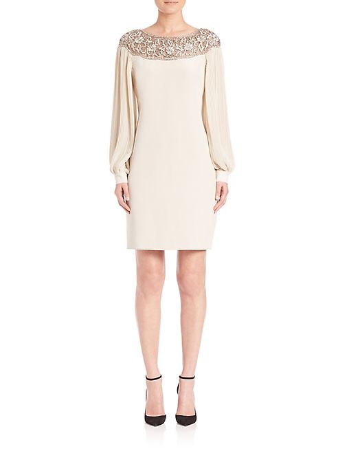 Teri Jon by Rickie Freeman - Champagne Beaded A-line Dress