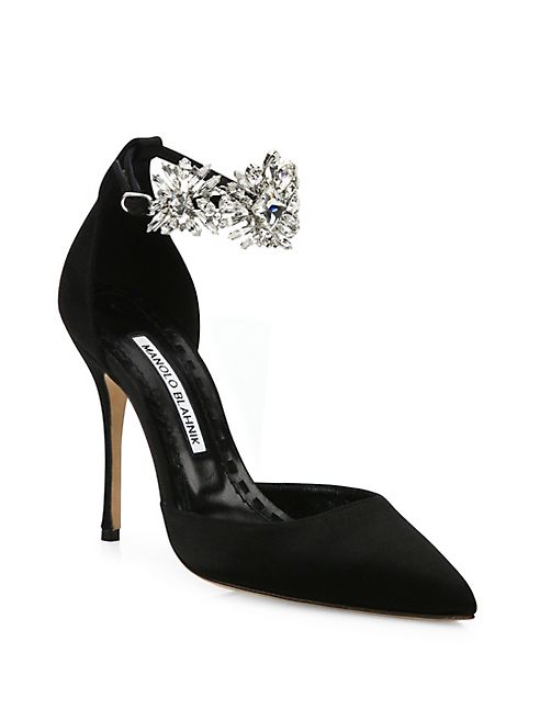 Manolo Blahnik - Sicariata Embellished Satin d'Orsay Pumps