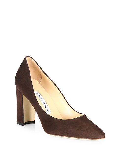 Manolo Blahnik - Suede Block Heel Pumps