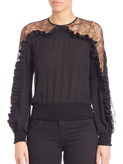 ELIE SAAB - Ruffled & Smocked Long Sleeve Top