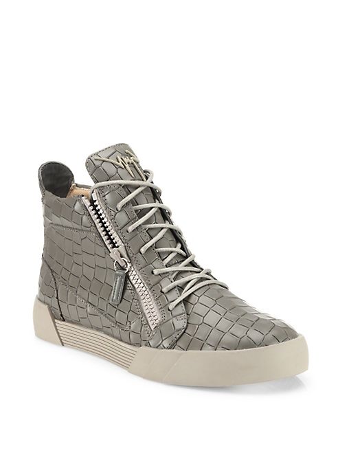 Giuseppe Zanotti - Matte Croc-Embossed Leather Sneakers