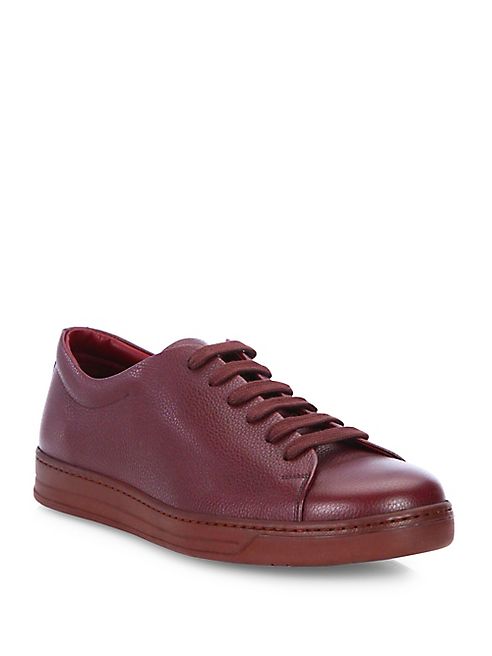 Prada - Pebbled Leather Lace-Up Sneakers