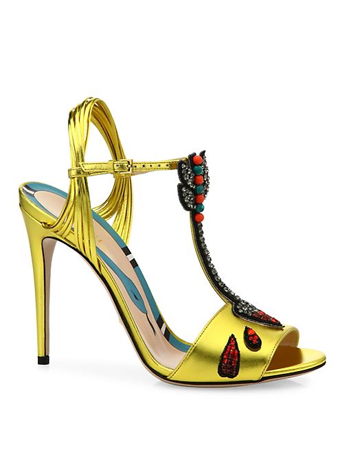 Gucci - Allie Embellished Metallic Leather Sandals