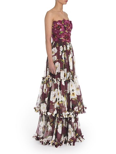 Dolce & Gabbana - Strapless Floral Print Chiffon Gown