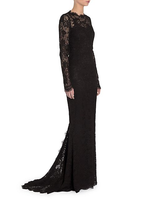 Dolce & Gabbana - Long-Sleeve Open-Back Lace Gown