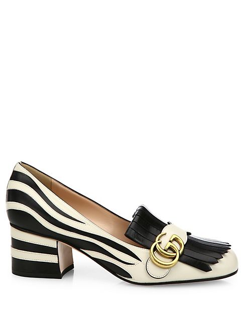 Gucci - Marmont GG Stripe Leather Block Heel Pumps