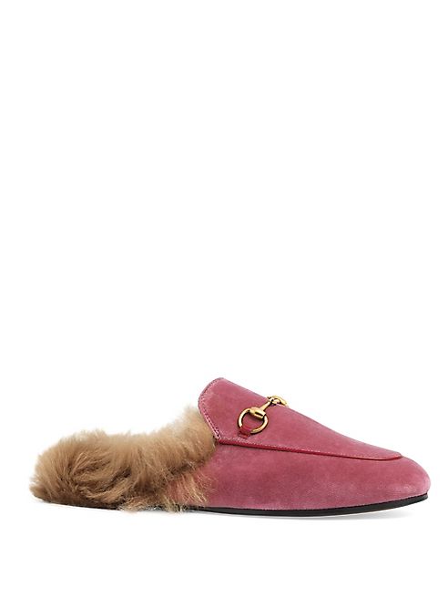 Gucci - Princetown Fur-Lined Velvet Mules