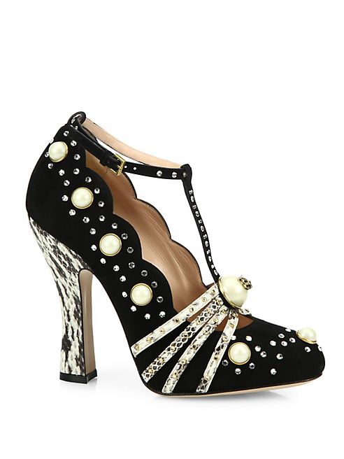 Gucci - Ofelia Studded Suede Pumps