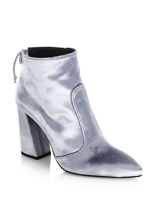 Stuart Weitzman - Grandiose Back-Tie Velvet Block-Heel Booties