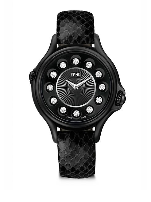 Fendi - Crazy Carats Diamond, Multicolor Topaz, Black Stainless Steel & Python Strap Watch