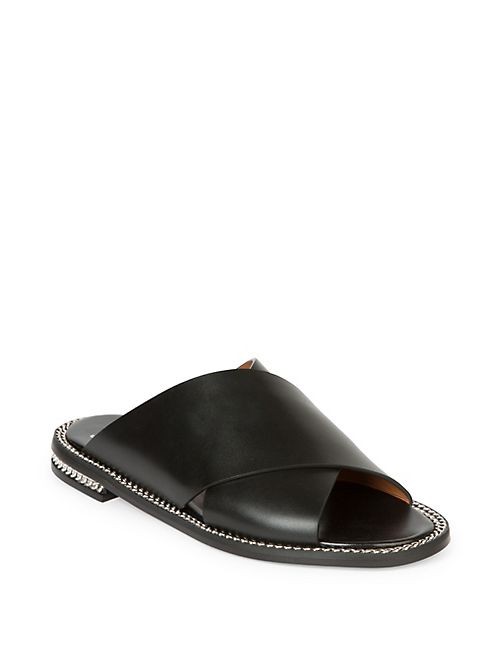 Givenchy - Chain-Trim Leather Crisscross Slides