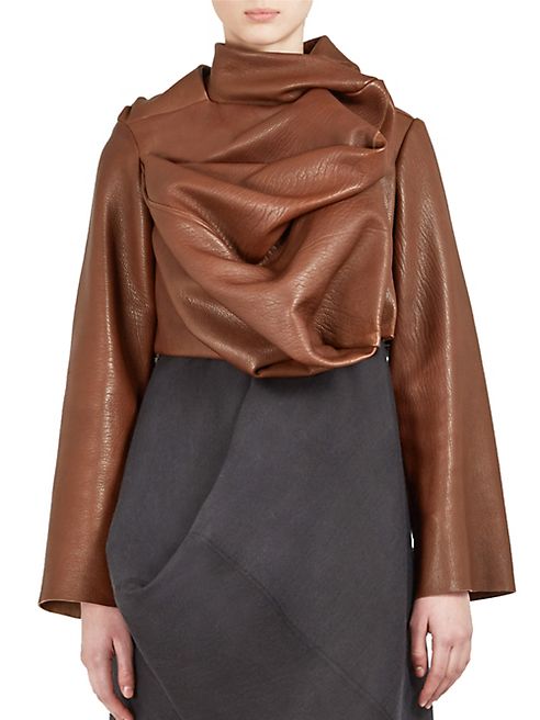 Rick Owens - Ruffled Long Sleeve Leather Top