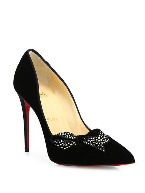 Christian Louboutin - Madame Menule 100 Velvet Bow Point Toe Pumps