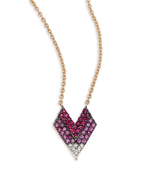 Kismet by Milka - Shades of Love Diamond, Ruby, Pink Sapphire & 14K Rose Gold Pendant Necklace