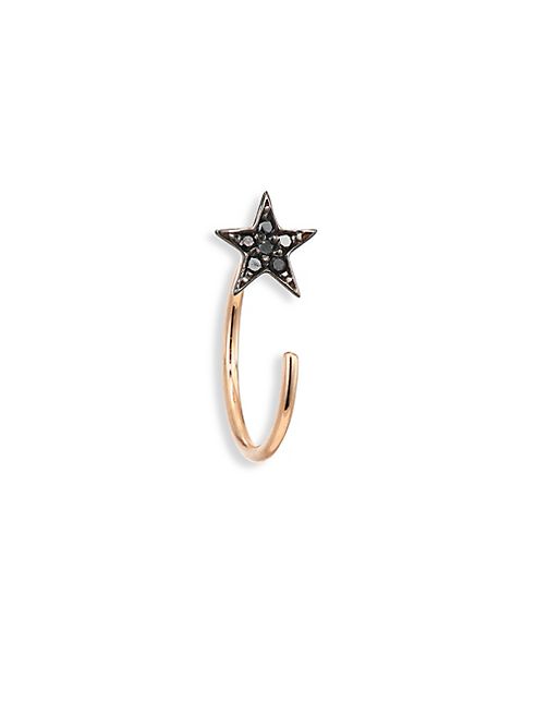 Kismet by Milka - Star Black Diamond & 14K Rose Gold Single Reverse Hook Earrings