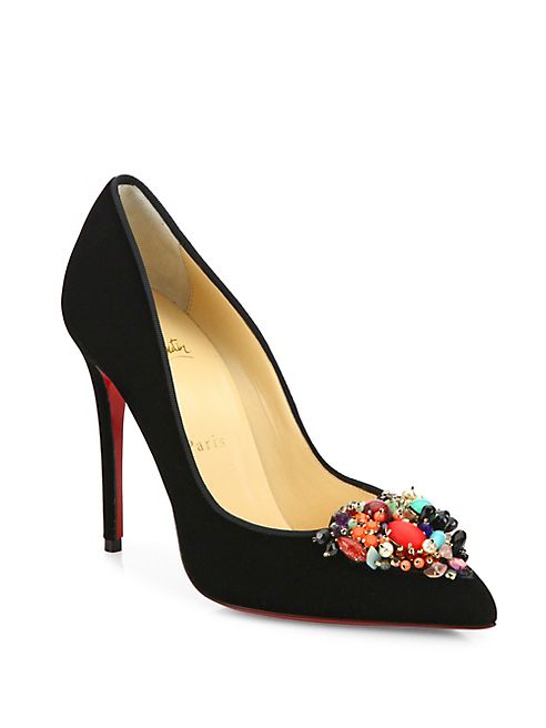 Christian Louboutin - Diva Cora 100 Emellished Velvet Point Toe Pumps