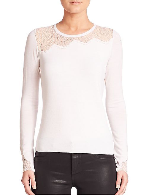 Elie Tahari - Kira Lace Inset Merino Wool Sweater