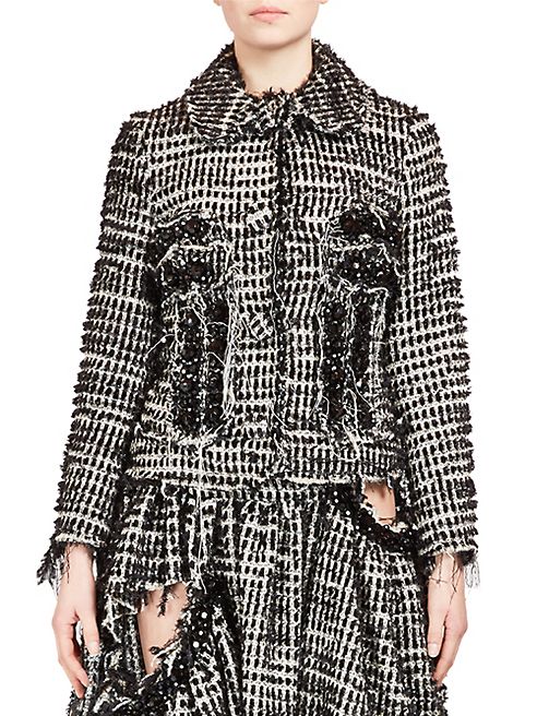 Simone Rocha - Crystal-Embroidered Distressed Tweed Jacket