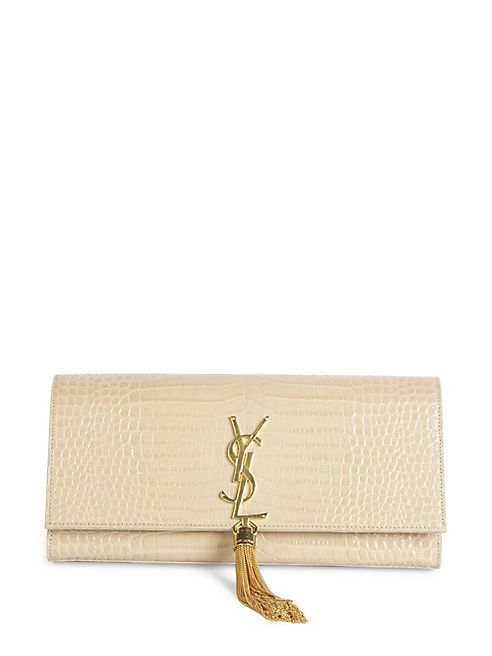 Saint Laurent - Kate Monogram Croc-Embossed Leather Tassel Clutch