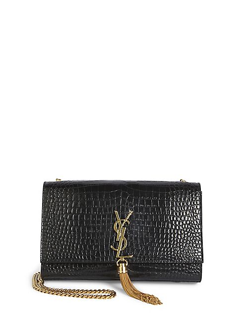 Saint Laurent - Kate Monogram Croc-Embossed Leather Tassel Chain Shoulder Bag