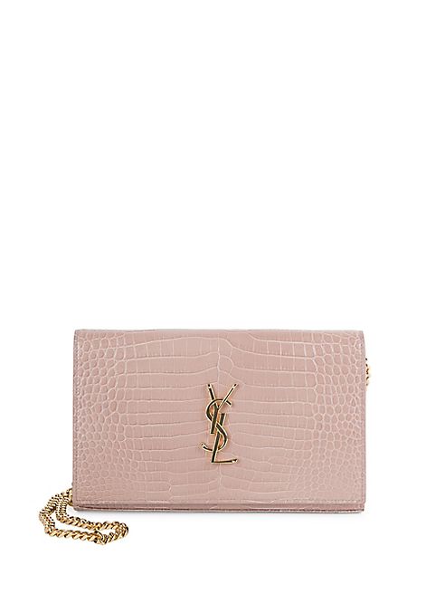 Saint Laurent - Monogram Croc-Embossed Leather Chain Wallet