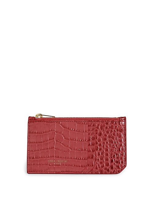 Saint Laurent - Paris 5 Fragments Croc-Embossed Leather Zip Card Case