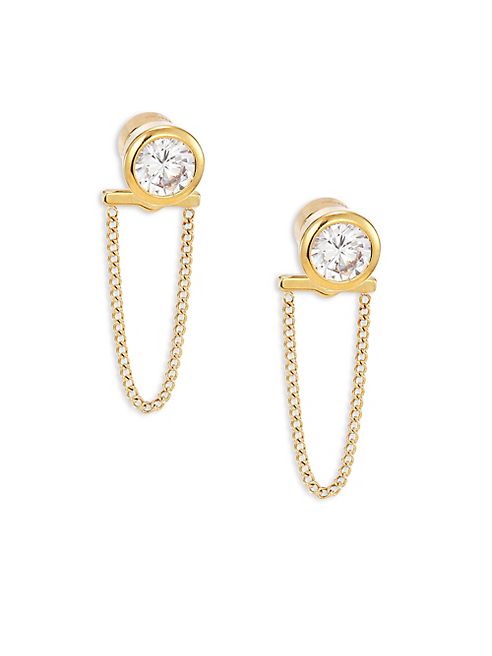 Michael Kors - Brilliance Crystal & Chain Front Back Stud Earrings/Goldtone