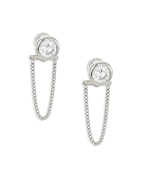 Michael Kors - Brilliance Crystal & Chain Front Back Stud Earrings/Silvertone