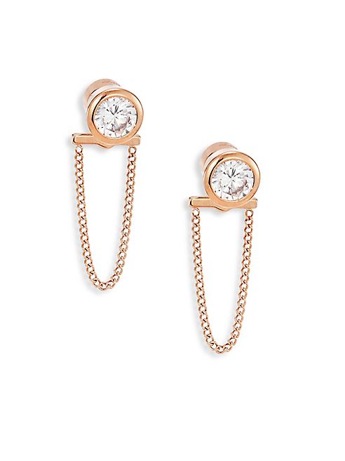 Michael Kors - Brilliance Crystal & Chain Front Back Stud Earrings/Rose Goldtone