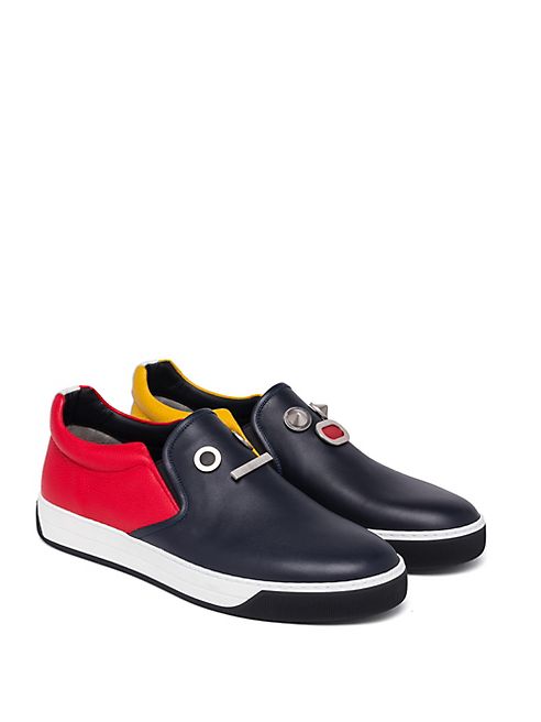 Fendi - Faces   Leather Slip-On Sneakers