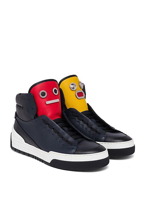 Fendi - Faces   Leather High-Top Sneakers