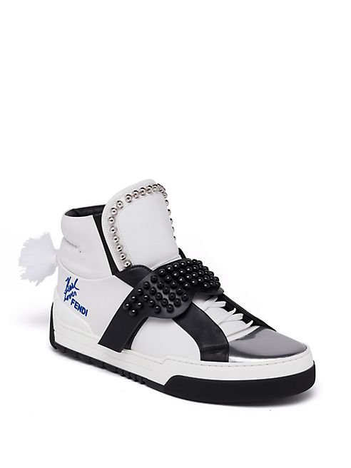 Fendi - Karlito Studded High Top   Leather Sneakers