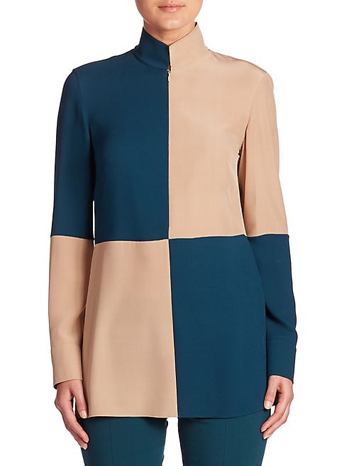 Akris - Color Block Silk Crepe Tunic Blouse