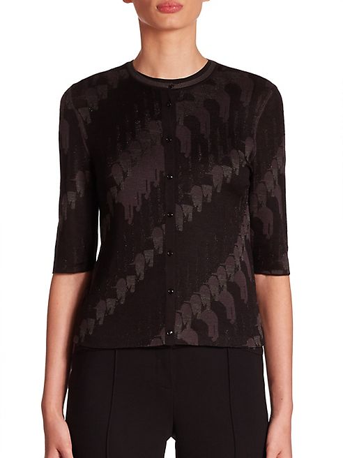 Akris - Three-Quarter Sleeve Jacquard Knit Cardigan