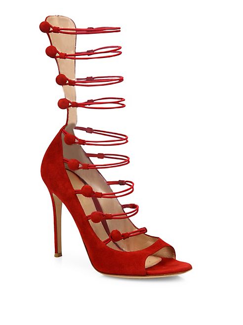 Gianvito Rossi - Strappy Suede Peep Toe Pumps