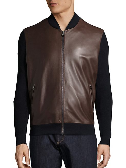 Salvatore Ferragamo - Leather & Wool Blend Jacket