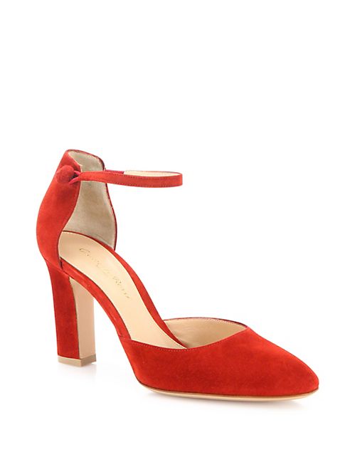 Gianvito Rossi - Suede Half d'Orsay Ankle-Strap Pumps