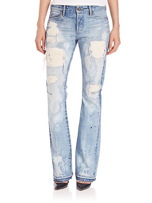 Tortoise - Bell Paint Splatter Distressed Bootcut Jeans