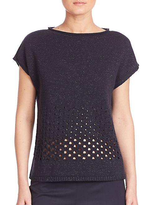 Lafayette 148 New York - Luxe Merino Wool & Cashmere Metallic Eyelet Stitch Sweater