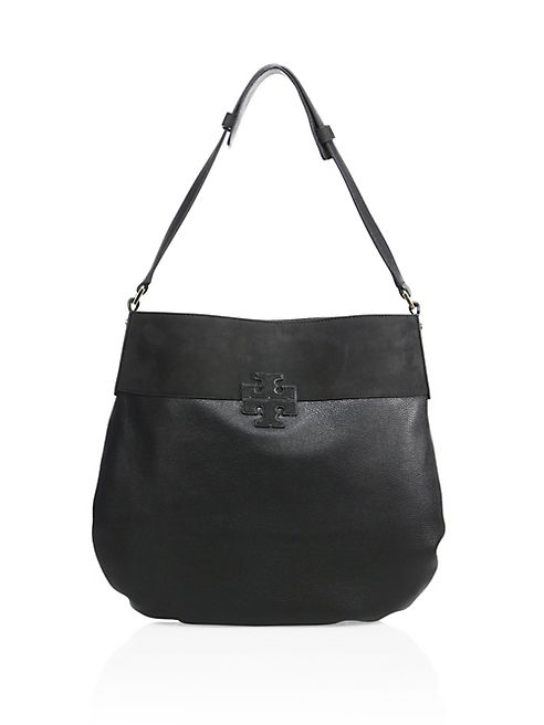 Tory Burch - Stacked T Leather & Suede Hobo Bag